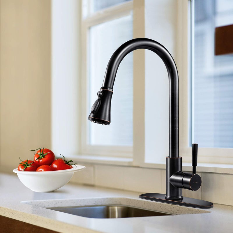SOKA Pull Down Kitchen Faucet with Sprayer High Arc Aquablade Sweep, Stream & Spray Three Working Modes Fit for 1 & 3 Hole - Image 1